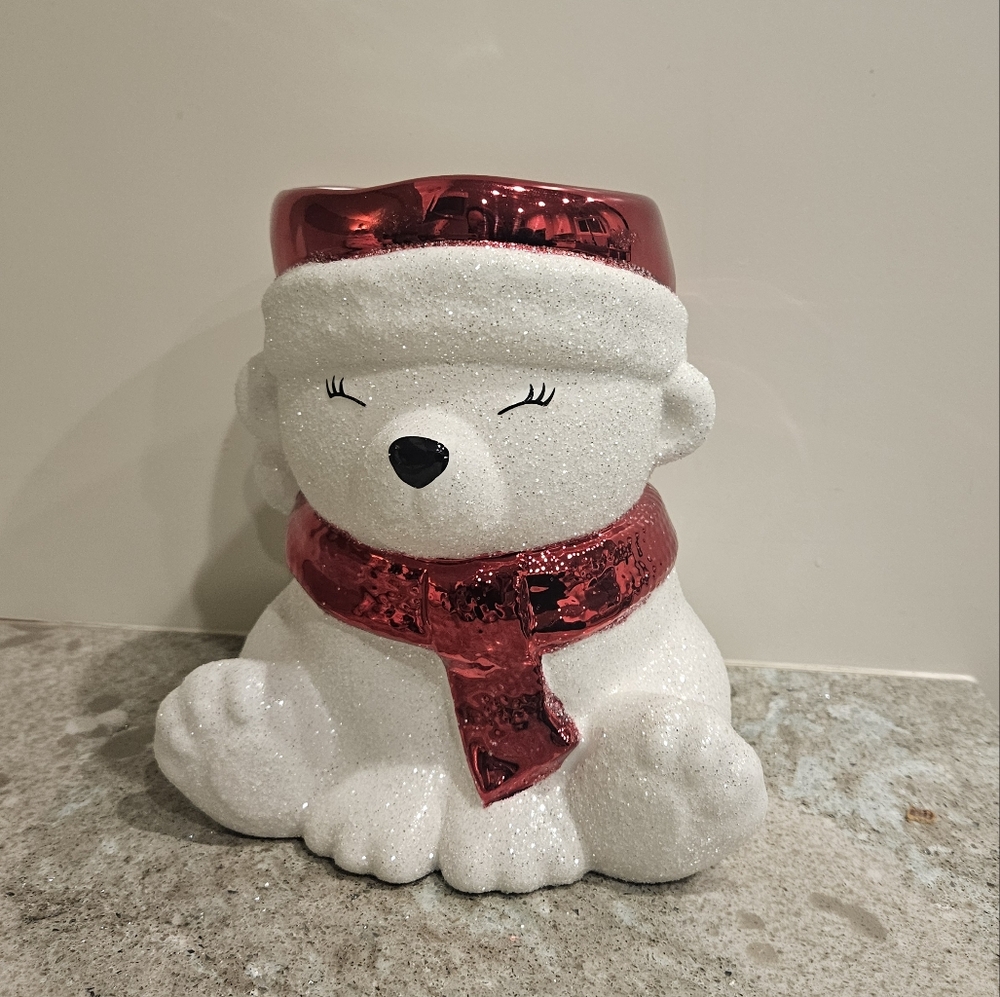 New Bath & Body Works Glitter Santa Bear Pedestal 3 Wick Candle Holder